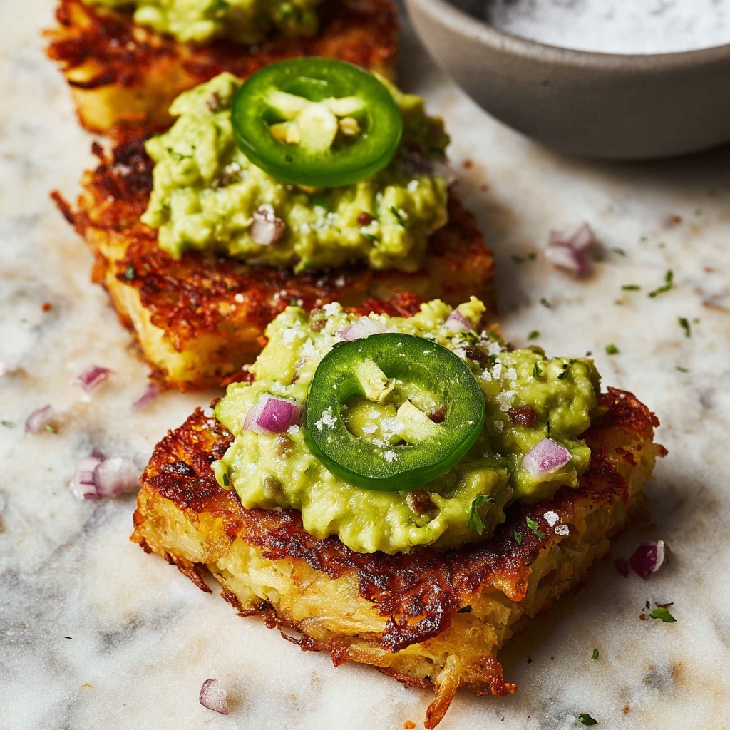 Spicy Smashed Avocado Hash Brown Toasts Recipe - Recipe Image