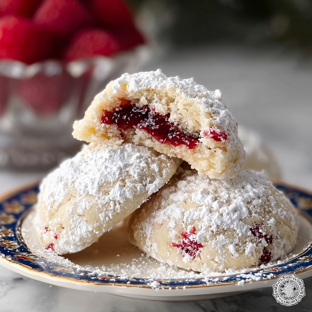 Raspberry-Filled Almond Snow Cookies Recipe - Recipe Image