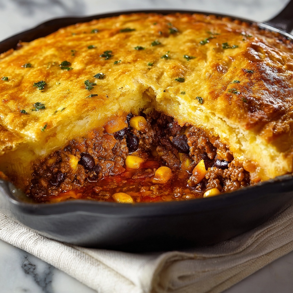 Skillet Chili Cornbread Pot Pie Recipe - Recipe Image