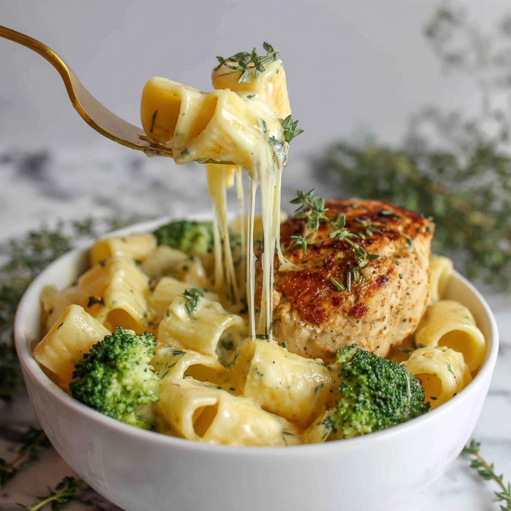 Tuscan Chicken with Creamy Broccoli Alfredo Penne Recipe - Recipe Image