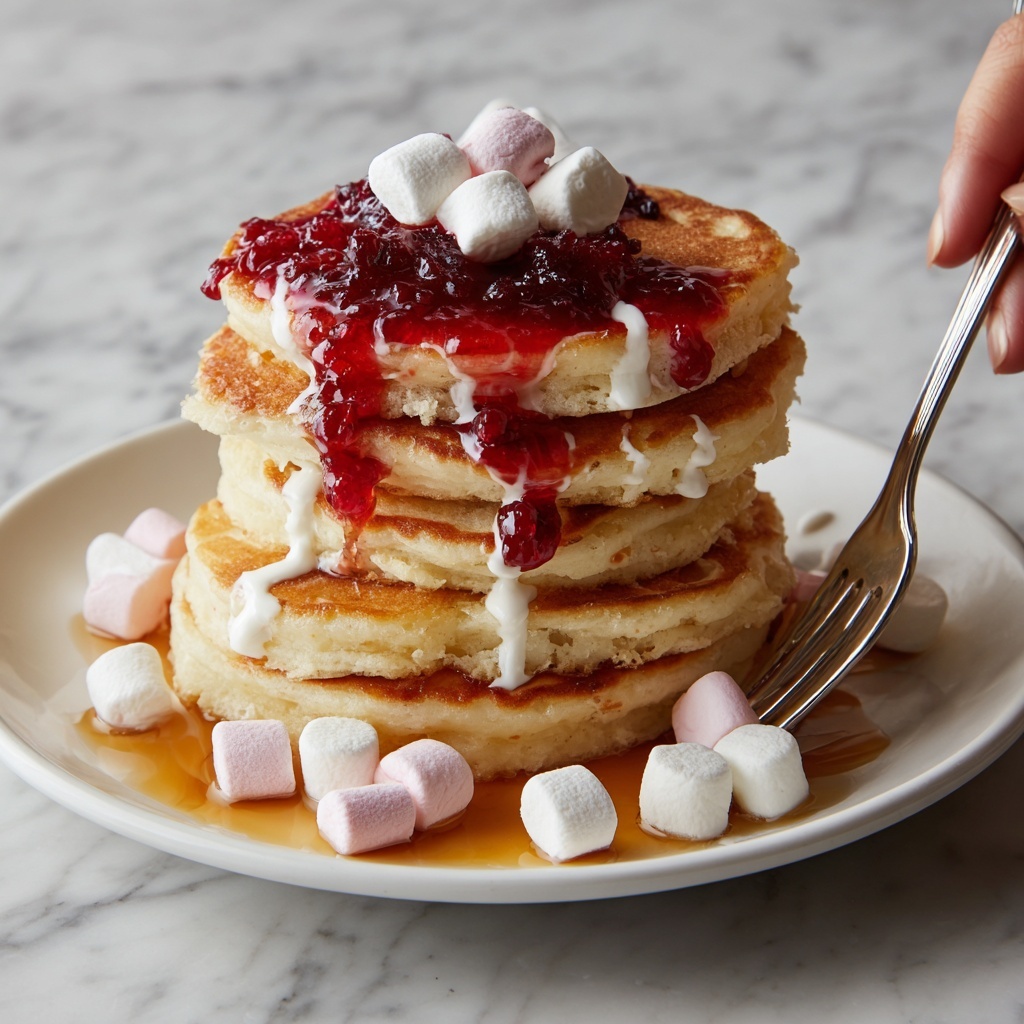 Fluffy Pink Pancakes with White Chocolate Maple Syrup Recipe - Recipe Image