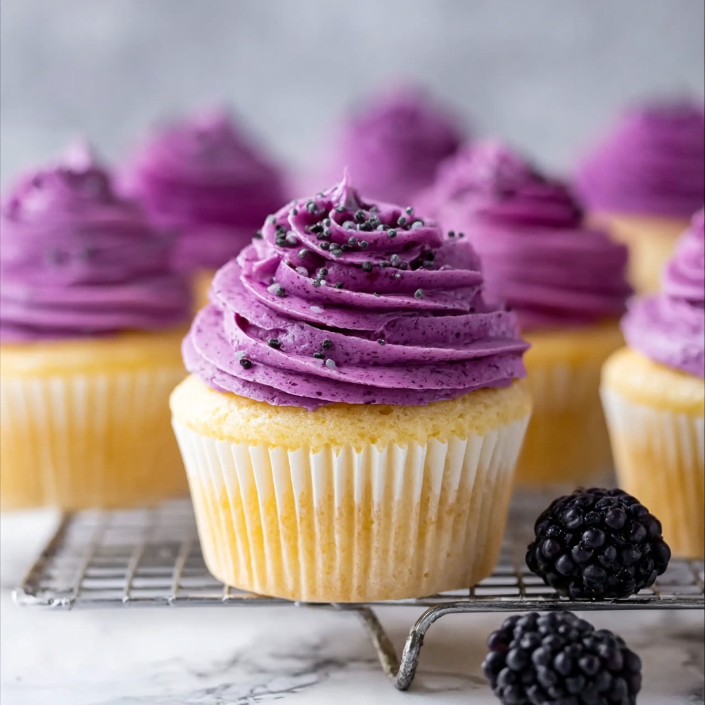 Lemon Poppy Seed Cupcakes with Blackberry Frosting Recipe - Recipe Image