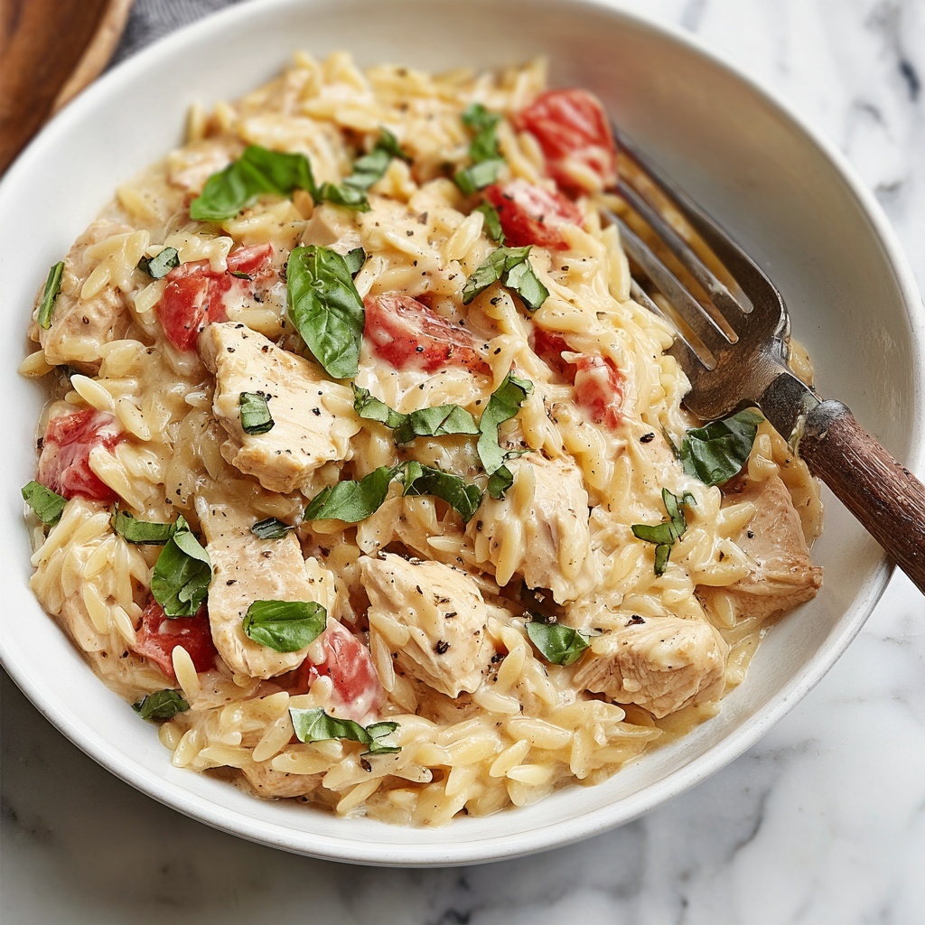 Slow Cooker Creamy Tuscan Chicken Orzo Recipe - Recipe Image