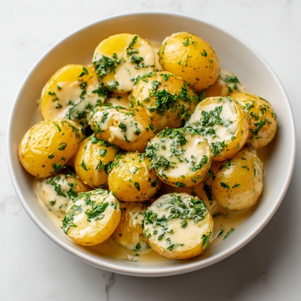 Creamy Garlic Sauce Baby Potatoes Recipe - Recipe Image
