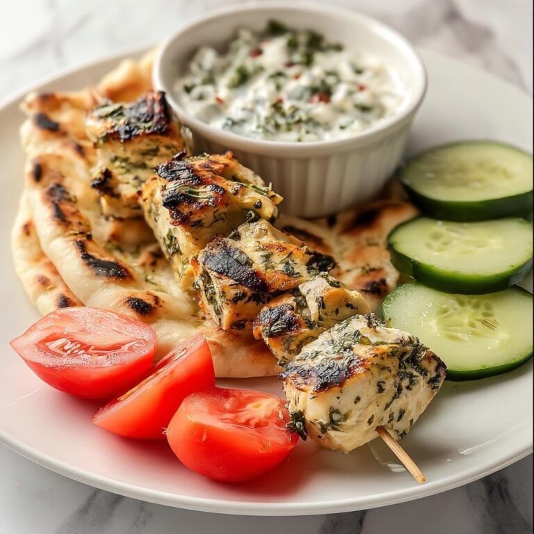 Chicken Souvlaki with Tzatziki Sauce and Pita Bread Recipe