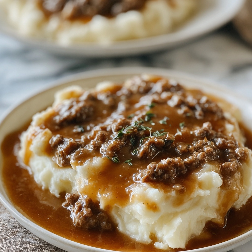 Ground Beef and Gravy over Mashed Potatoes Recipe - Recipe Image