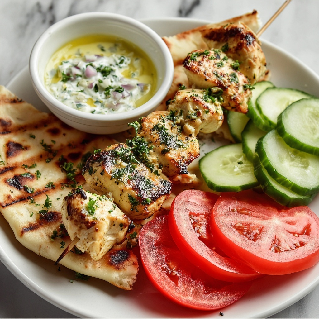 Chicken Souvlaki with Tzatziki Sauce and Pita Bread Recipe - Recipe Image