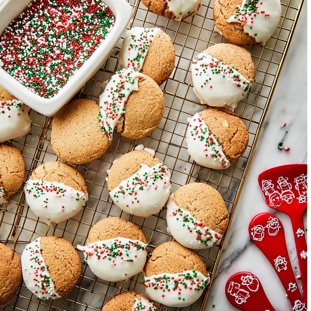 Molasses Sugar Cookies with White Chocolate Dip and Sprinkles Recipe - Recipe Image