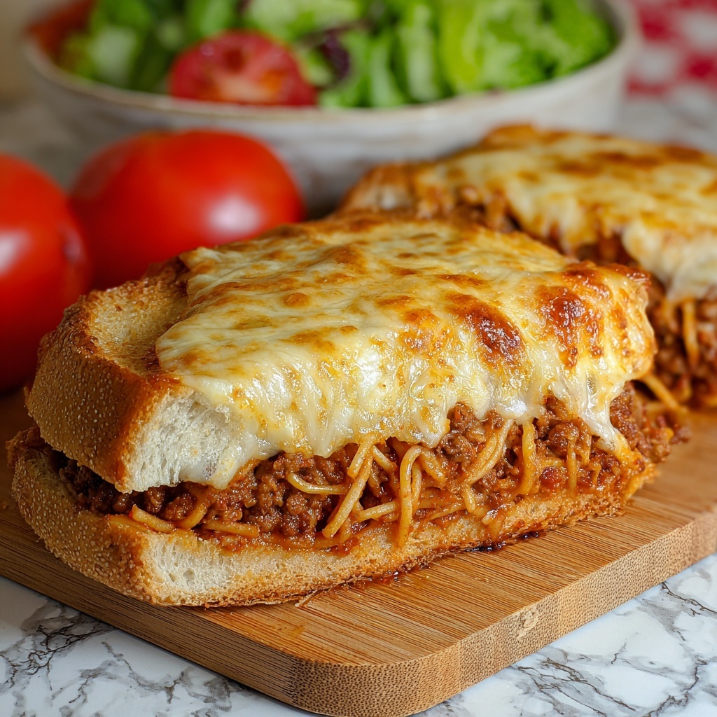 Spaghetti Stuffed Garlic Bread Recipe - Recipe Image