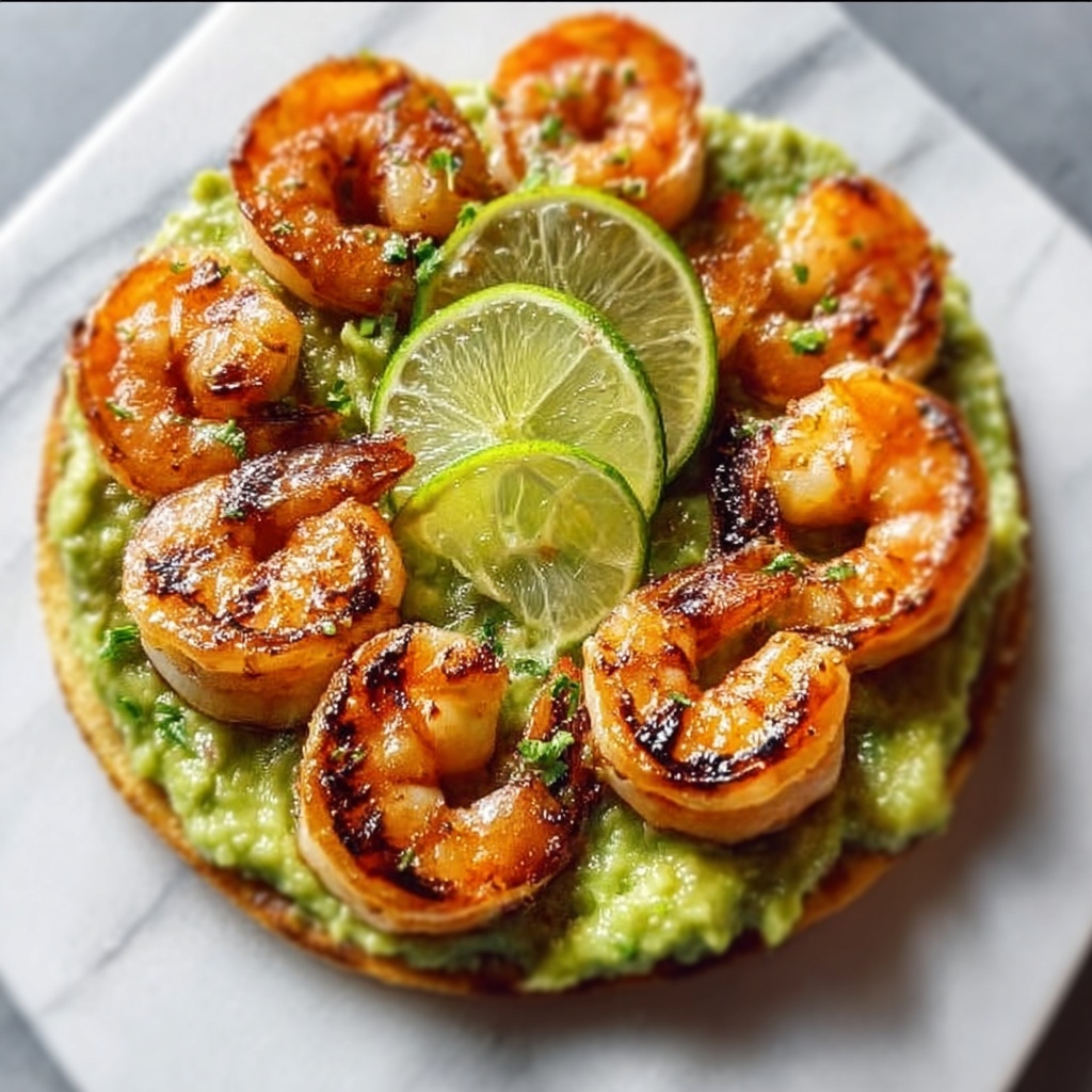 Grilled Shrimp Tostadas with Creamy Avocado Recipe - Recipe Image