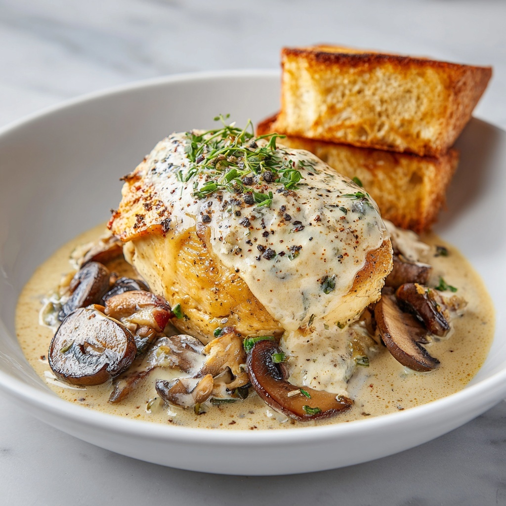 Creamy Brie Chicken & Mushrooms Recipe - Recipe Image
