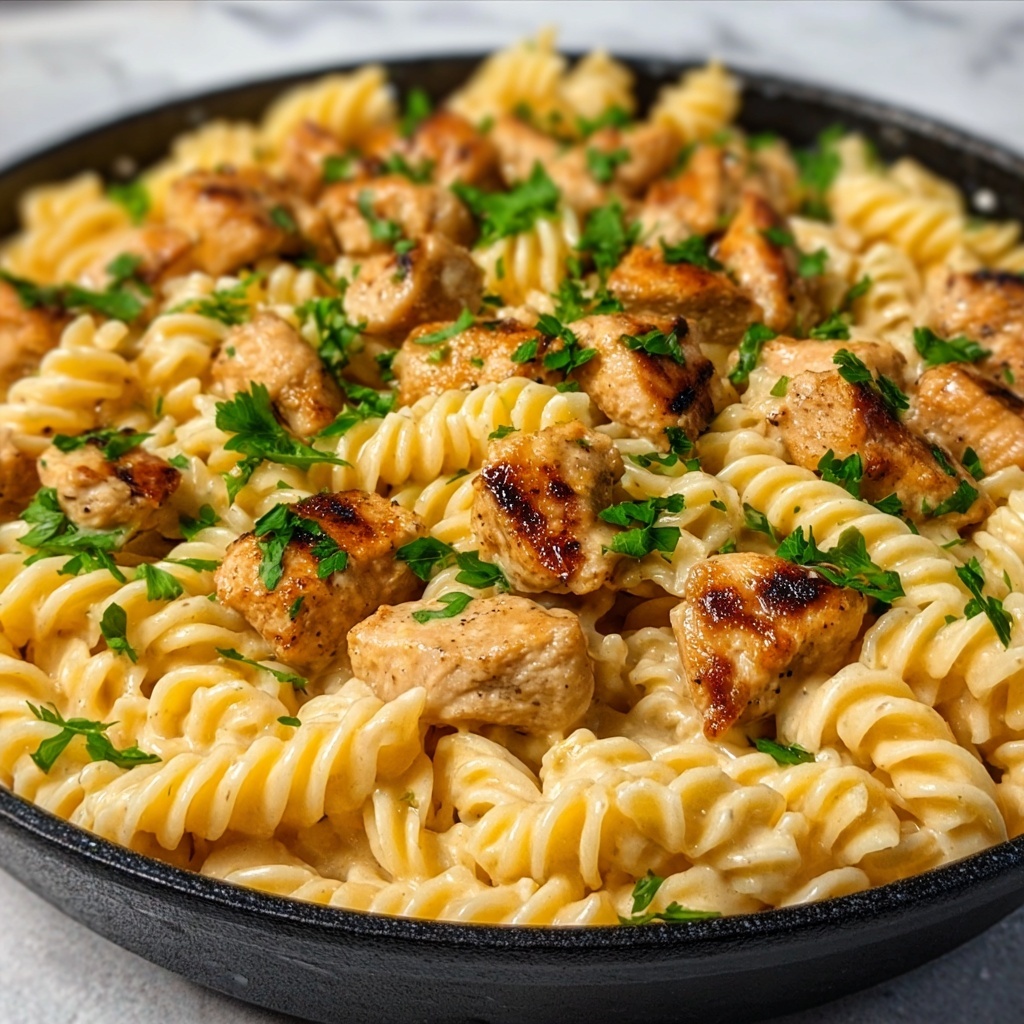 Creamy Smoky White Cheddar Honey Butter Chicken Pasta Skillet Recipe - Recipe Image
