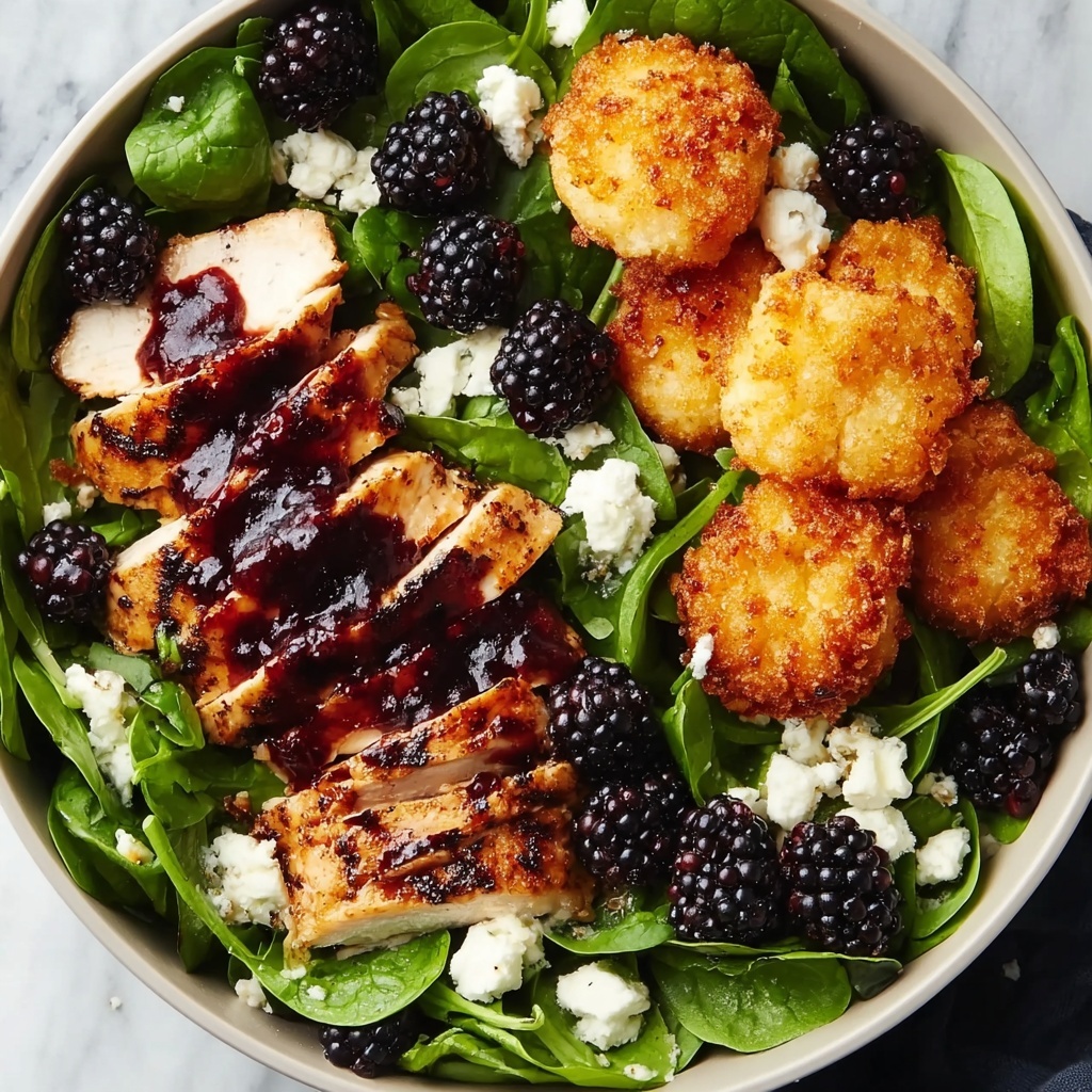 Blackberry Balsamic Grilled Chicken Salad with Crispy Fried Goat Cheese Recipe - Recipe Image