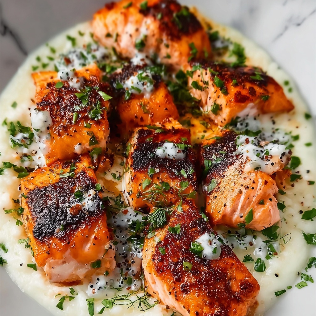 Salmon Bites with Garlic Cream Sauce Recipe - Recipe Image