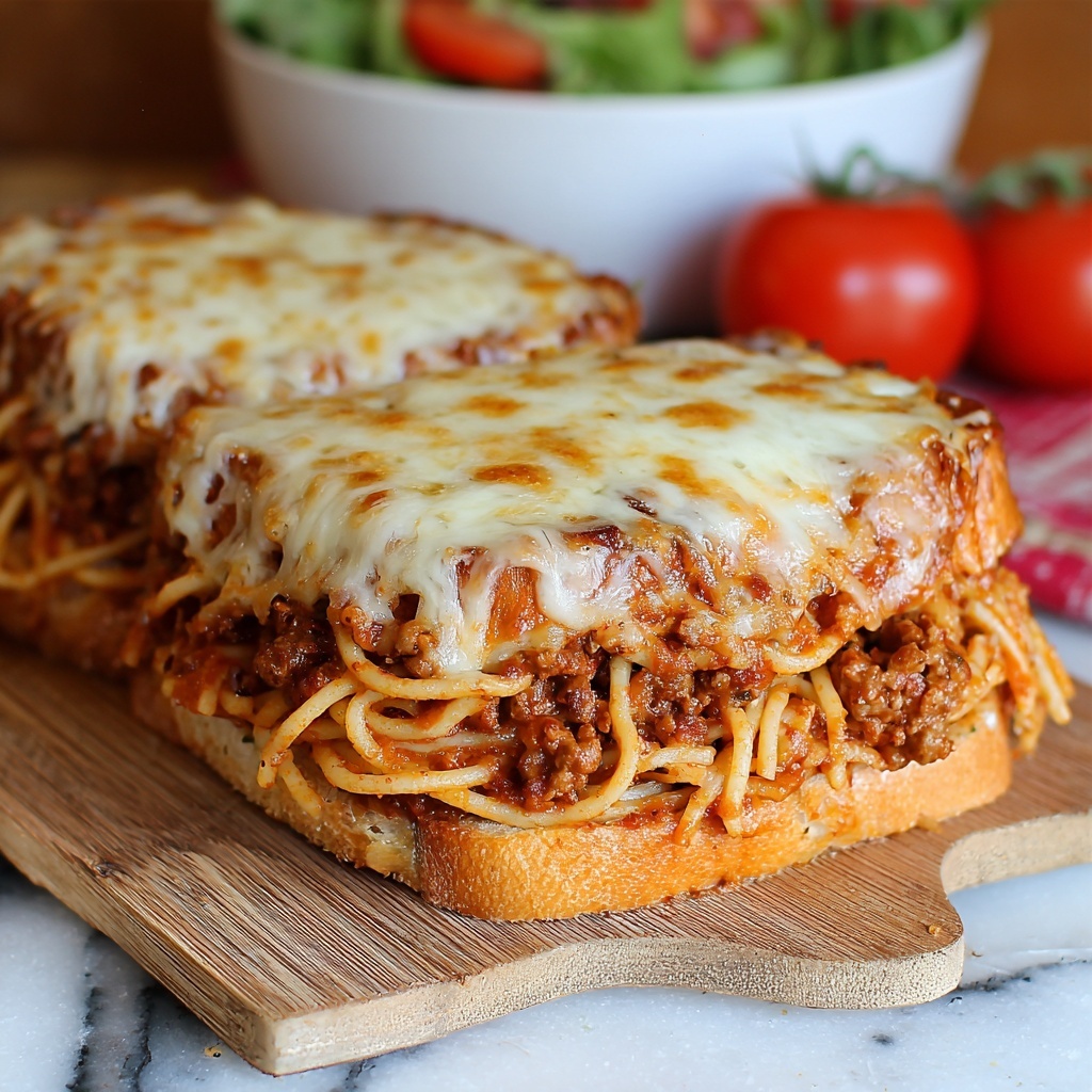Spaghetti Stuffed Garlic Bread Recipe - Recipe Image