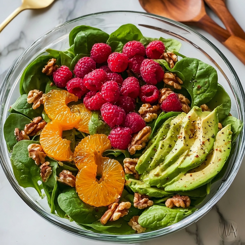 Raspberry-Spinach Salad with Avocado & Walnuts Recipe - Recipe Image
