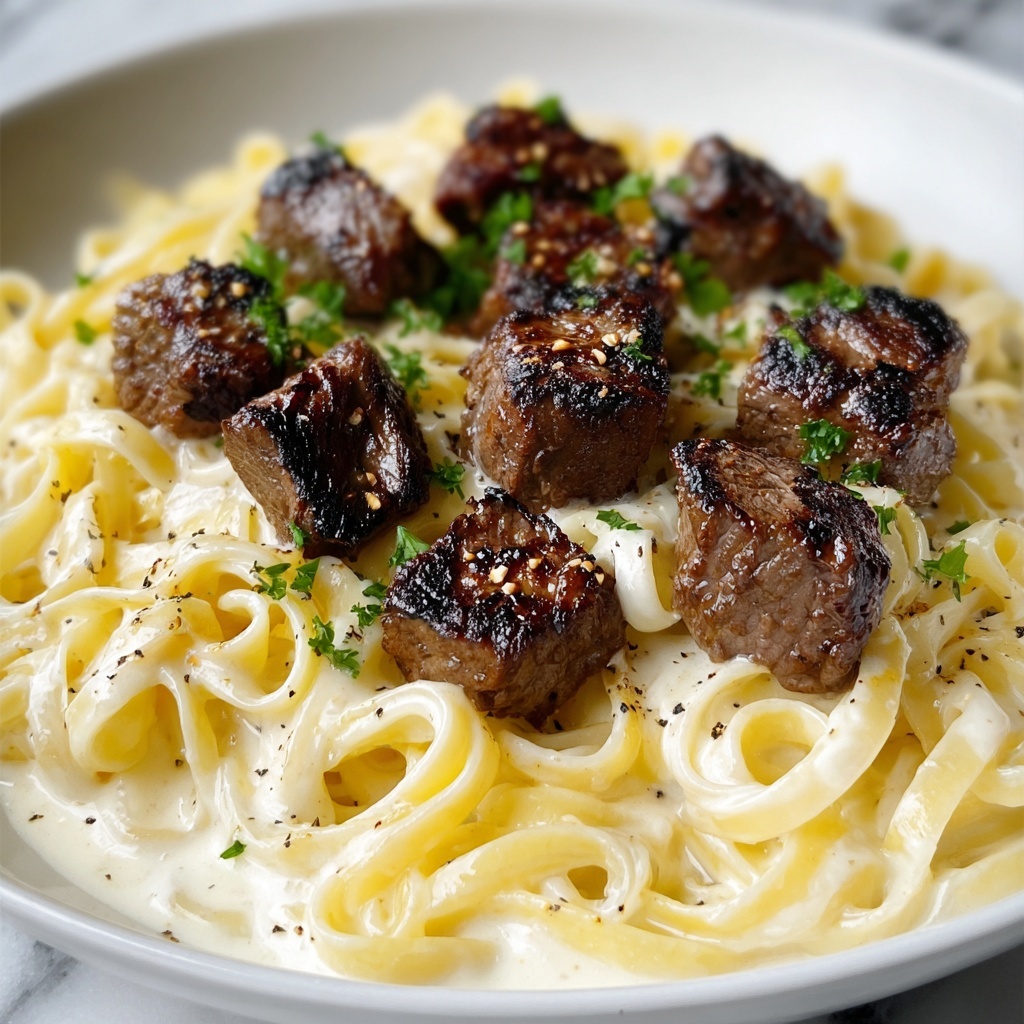 Garlic Butter Steak Bites with Creamy Parmesan Pasta Recipe - Recipe Image