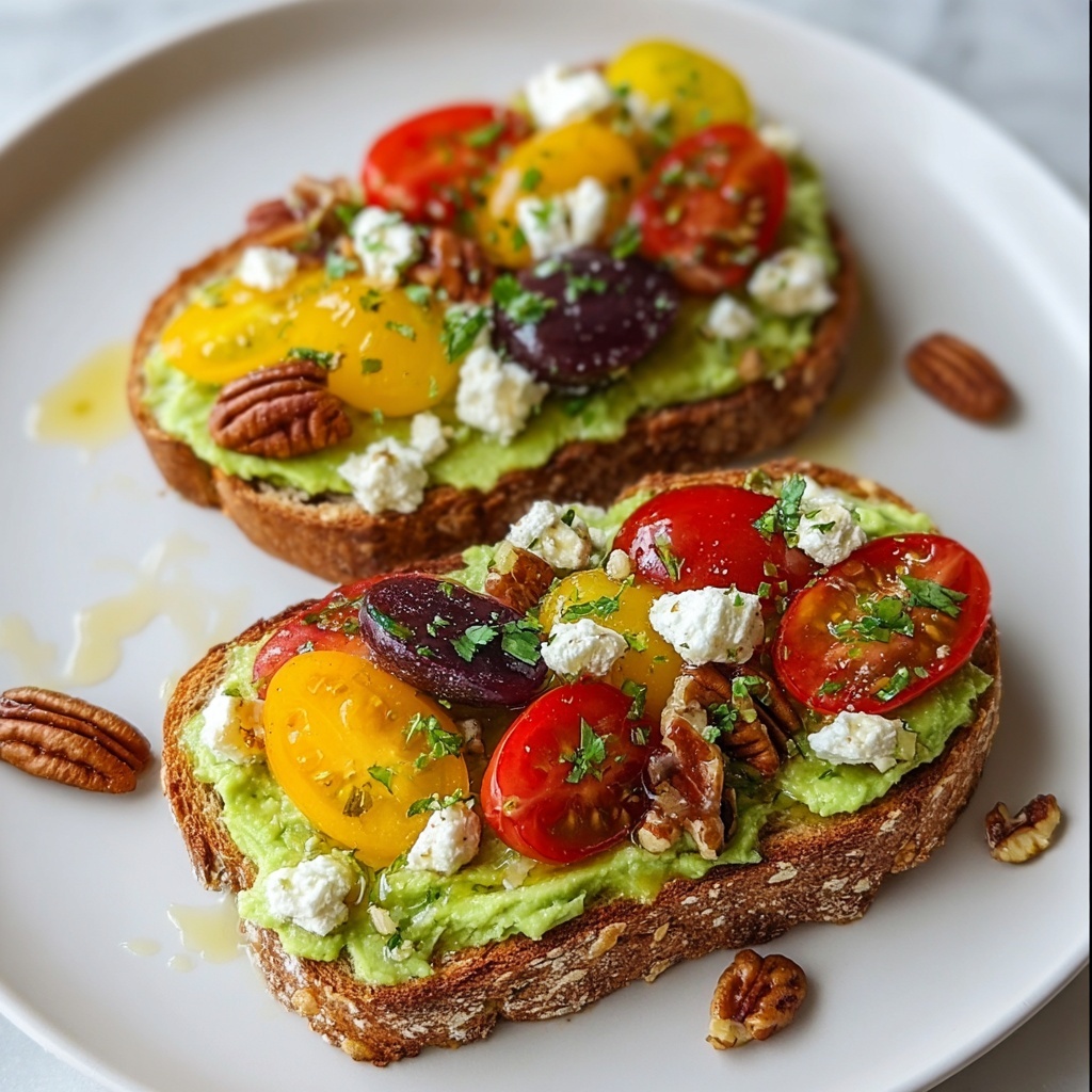 Avocado Toast with Feta, Cherry Tomatoes, Cranberries, and Walnuts Recipe - Recipe Image