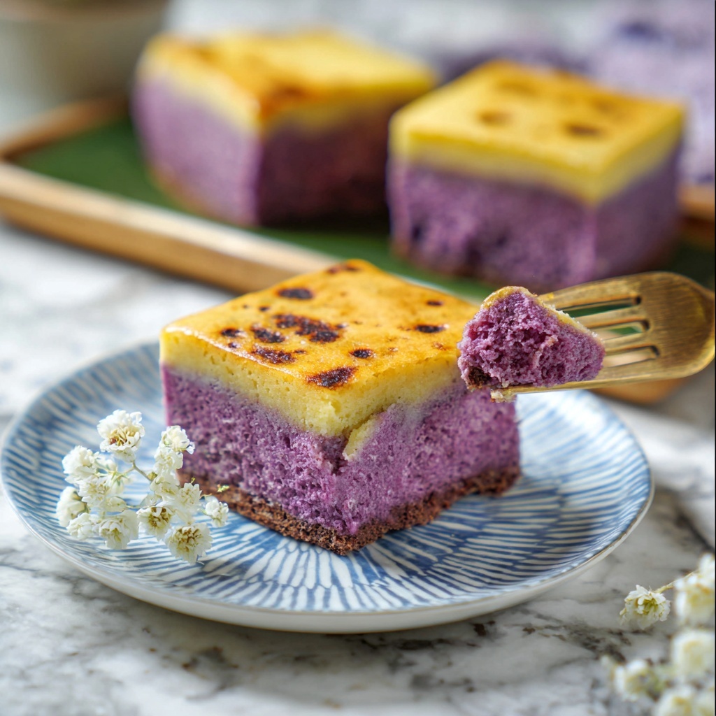 Ube Biko with Custard Topping Recipe - Recipe Image