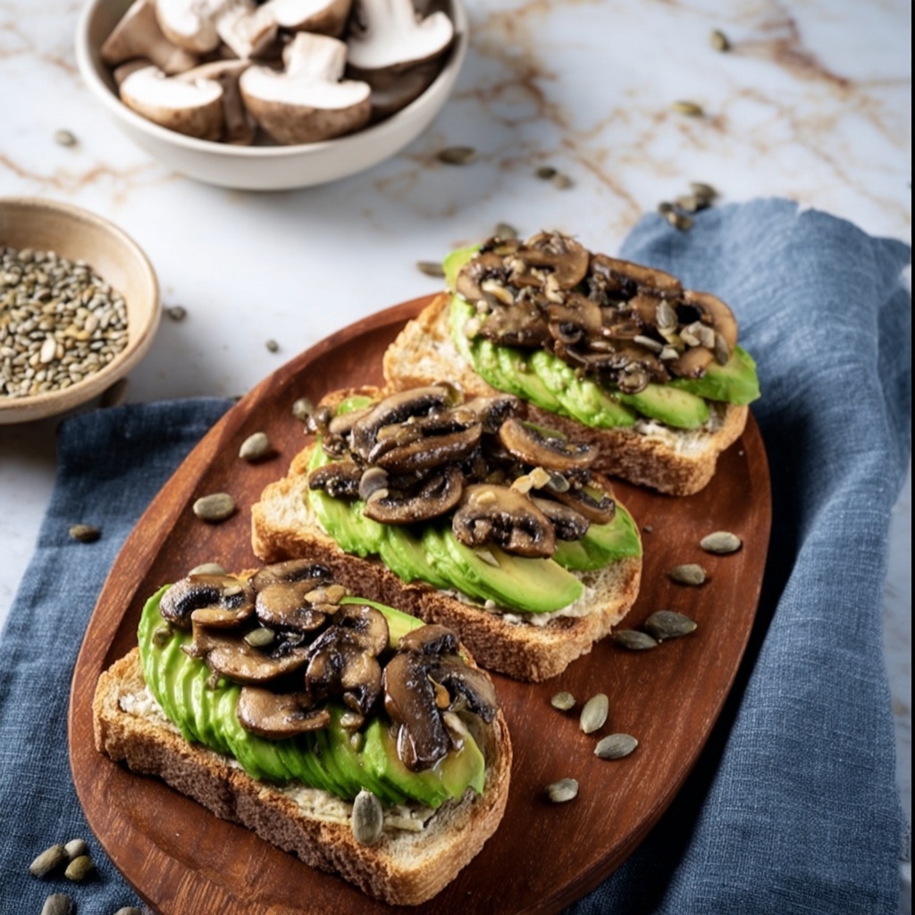 Garlic Mushroom Avocado Toast Recipe - Recipe Image