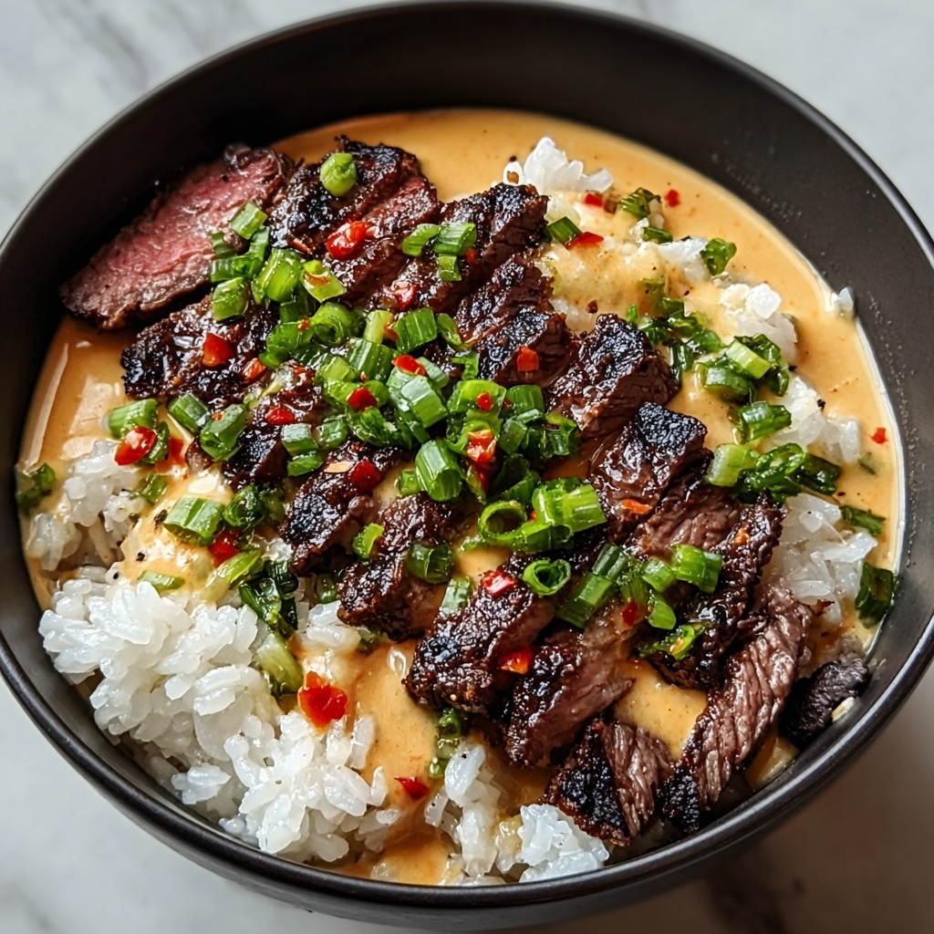 Korean BBQ Steak Rice Bowls with Spicy Cream Sauce Recipe - Recipe Image