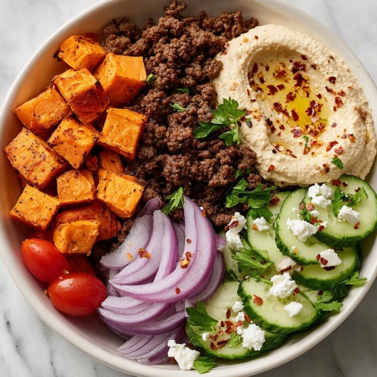 Ground Beef Bowls with Roasted Sweet Potatoes and Fresh Toppings Recipe