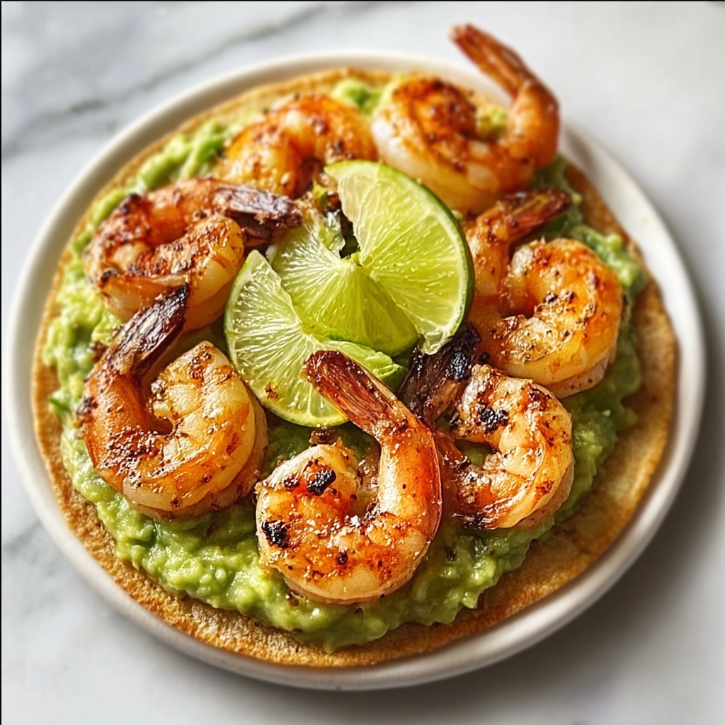 Grilled Shrimp Tostadas with Creamy Avocado Recipe - Recipe Image