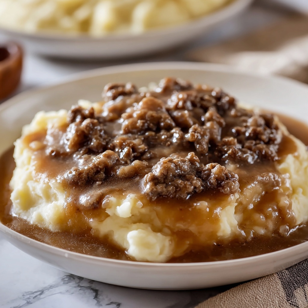 Ground Beef and Gravy over Mashed Potatoes Recipe - Recipe Image