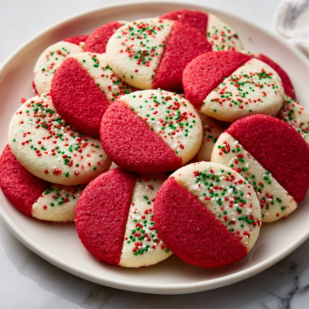 Red Velvet Shortbread Cookies Dipped in White Chocolate Recipe - Recipe Image