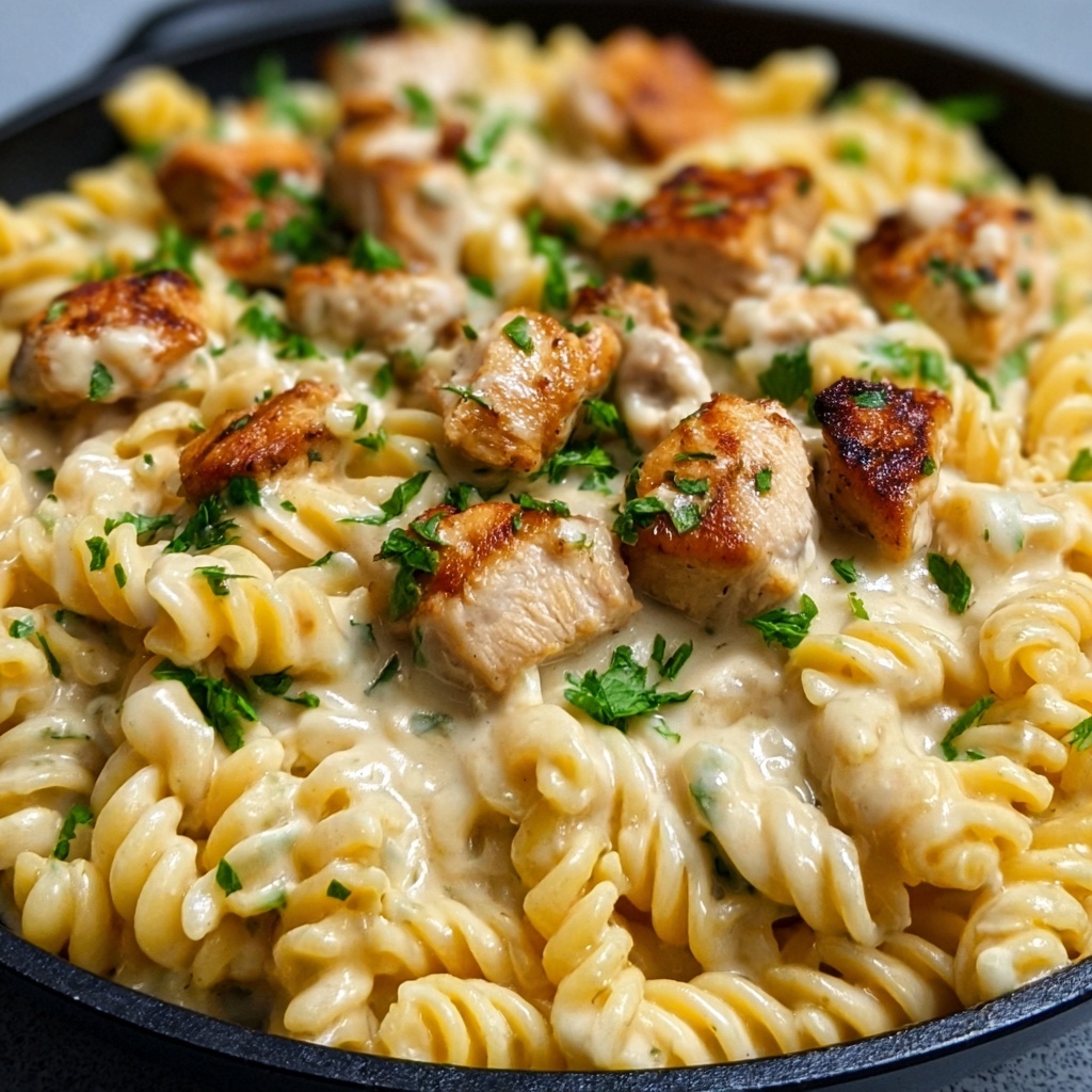 Creamy Smoky White Cheddar Honey Butter Chicken Pasta Skillet Recipe - Recipe Image