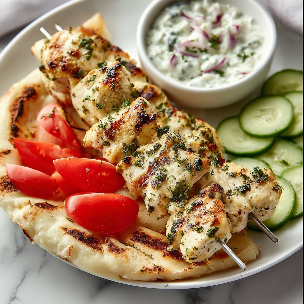 Chicken Souvlaki with Tzatziki Sauce and Pita Bread Recipe - Recipe Image