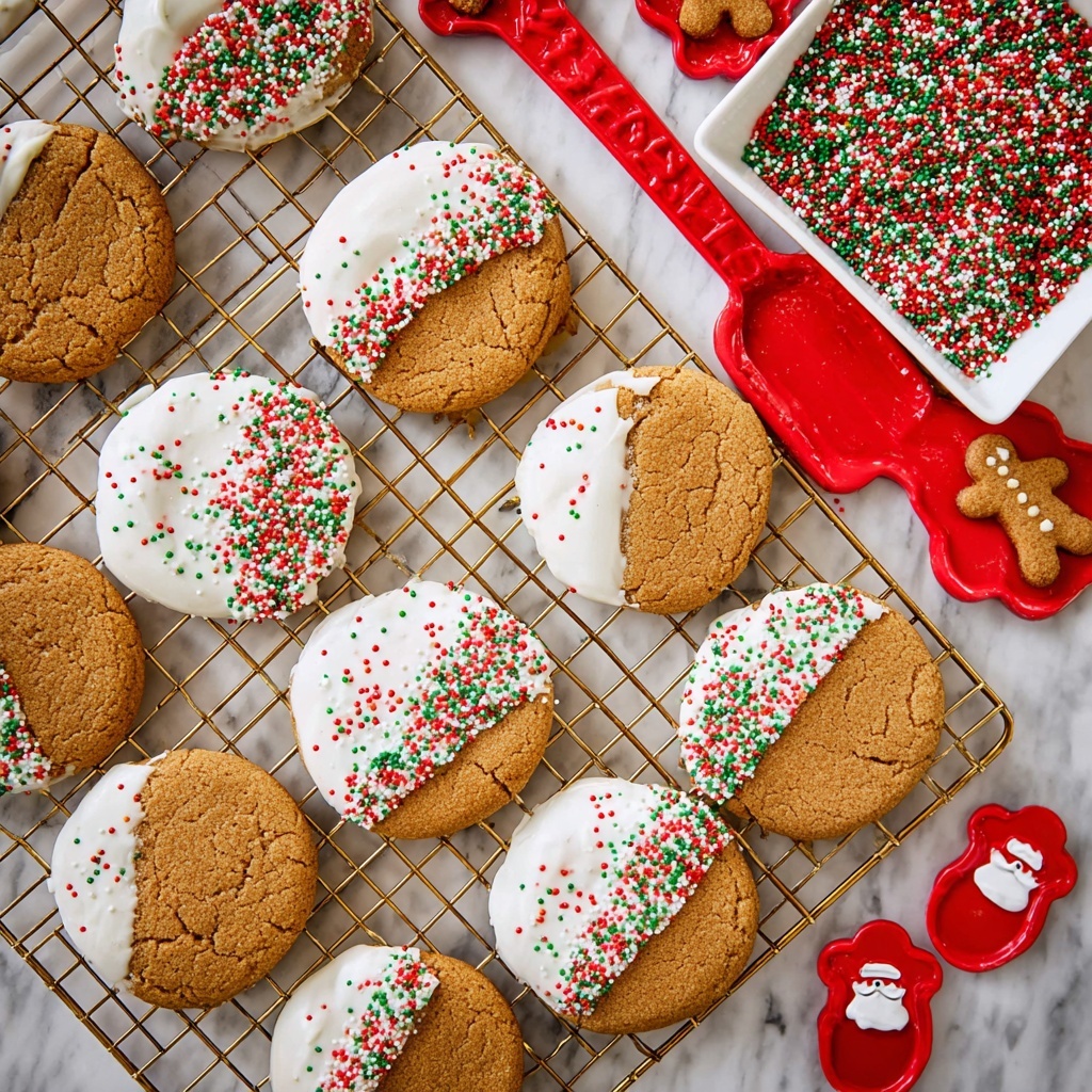 Molasses Sugar Cookies with White Chocolate Dip and Sprinkles Recipe - Recipe Image