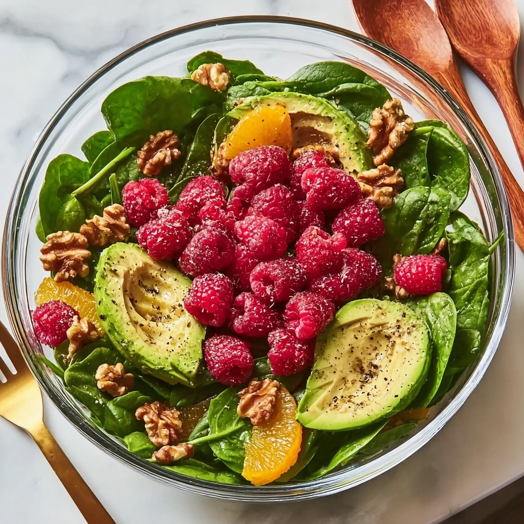 Raspberry-Spinach Salad with Avocado & Walnuts Recipe - Recipe Image