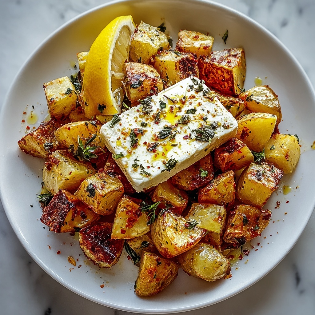 Baked Feta Potatoes with Lemon, Garlic, and Fresh Basil Recipe - Recipe Image