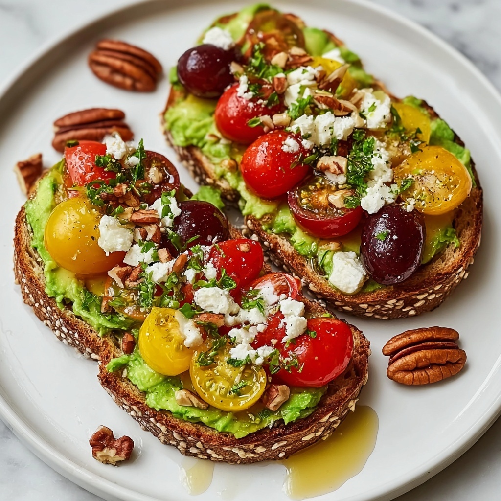 Avocado Toast with Feta, Cherry Tomatoes, Cranberries, and Walnuts Recipe - Recipe Image