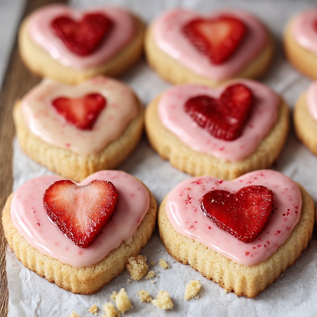 Heart-Shaped Strawberry Shortbread Cookies Recipe - Recipe Image