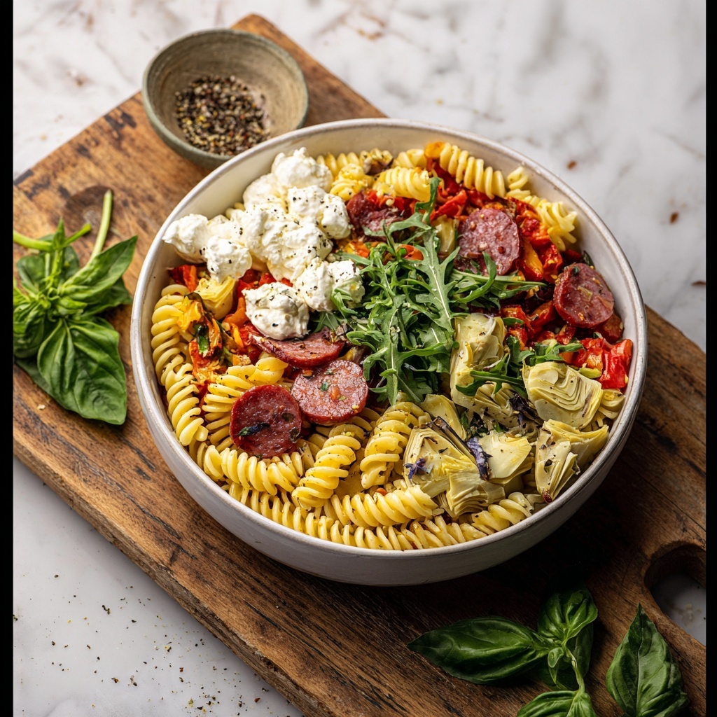 Antipasto Pasta Salad with Parmesan Herb Vinaigrette Recipe - Recipe Image