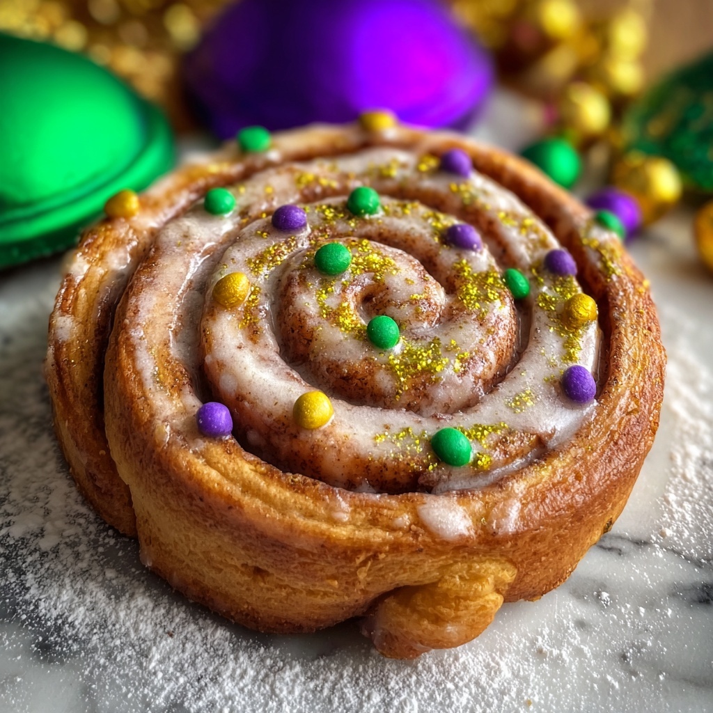 Easy Mardi Gras Cinnamon Rolls with Two-Ingredient Dough Recipe - Recipe Image