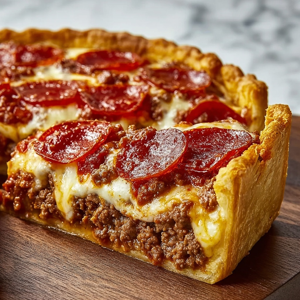 Deep Hamburger Sausage & Pepperoni Pie: Comfort Food Bliss Recipe - Recipe Image