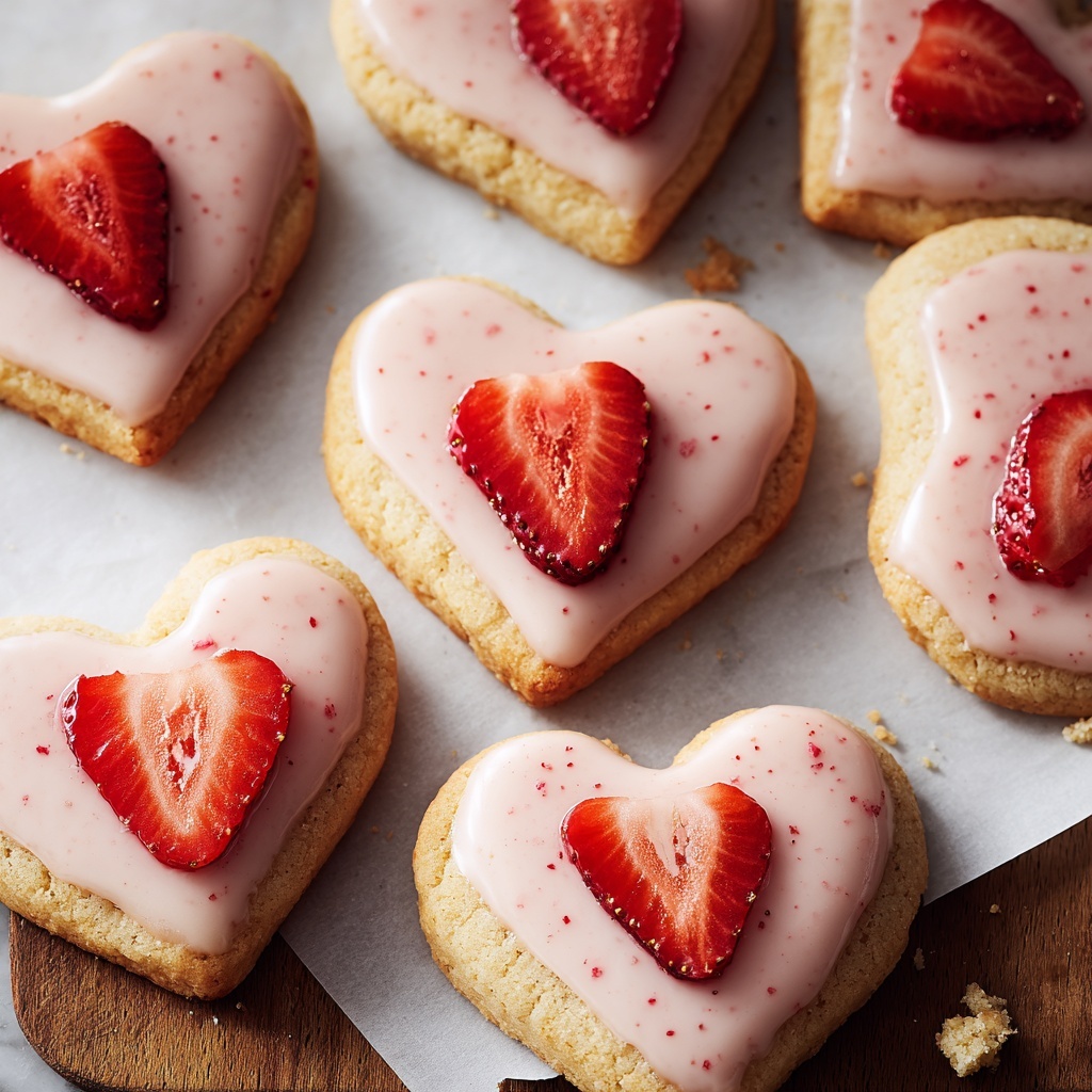 Heart-Shaped Strawberry Shortbread Cookies Recipe - Recipe Image