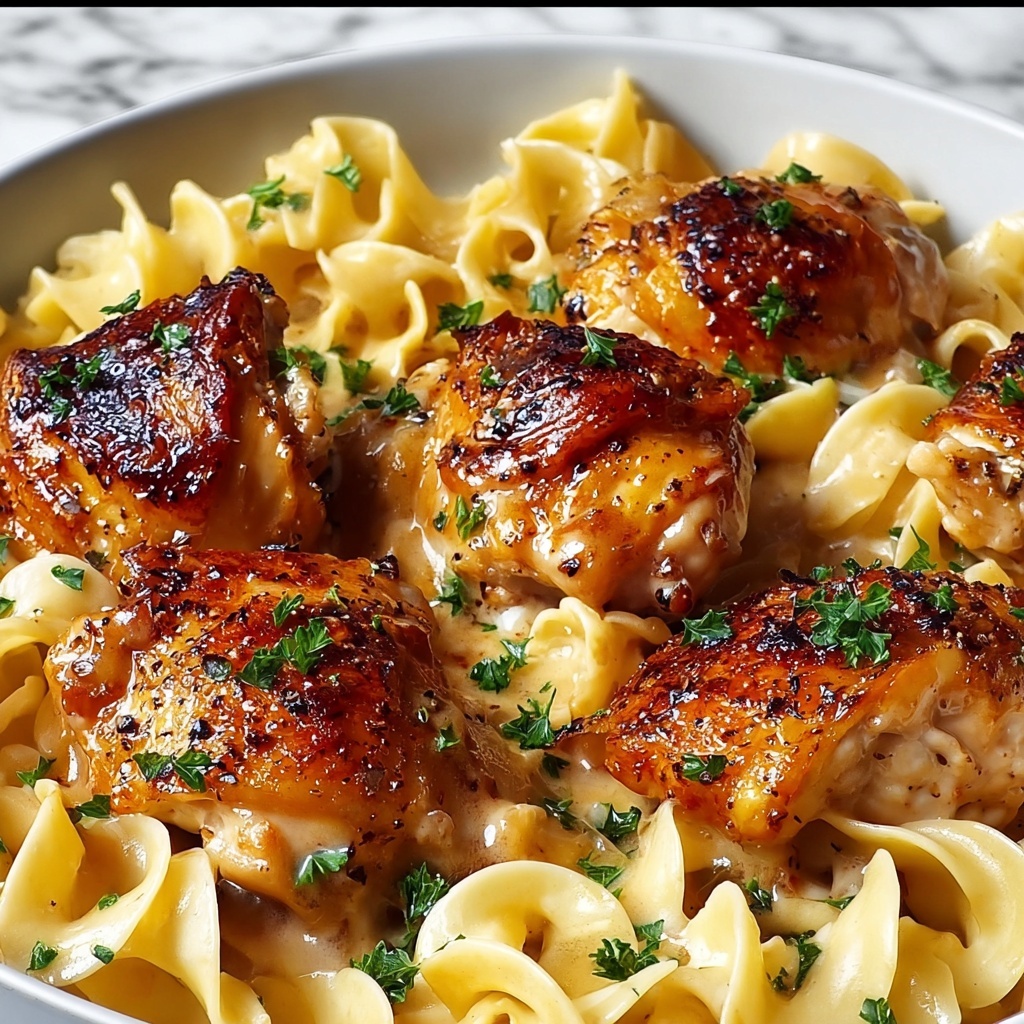 One-Pan Creamy Garlic Butter Chicken with Egg Noodles Recipe - Recipe Image