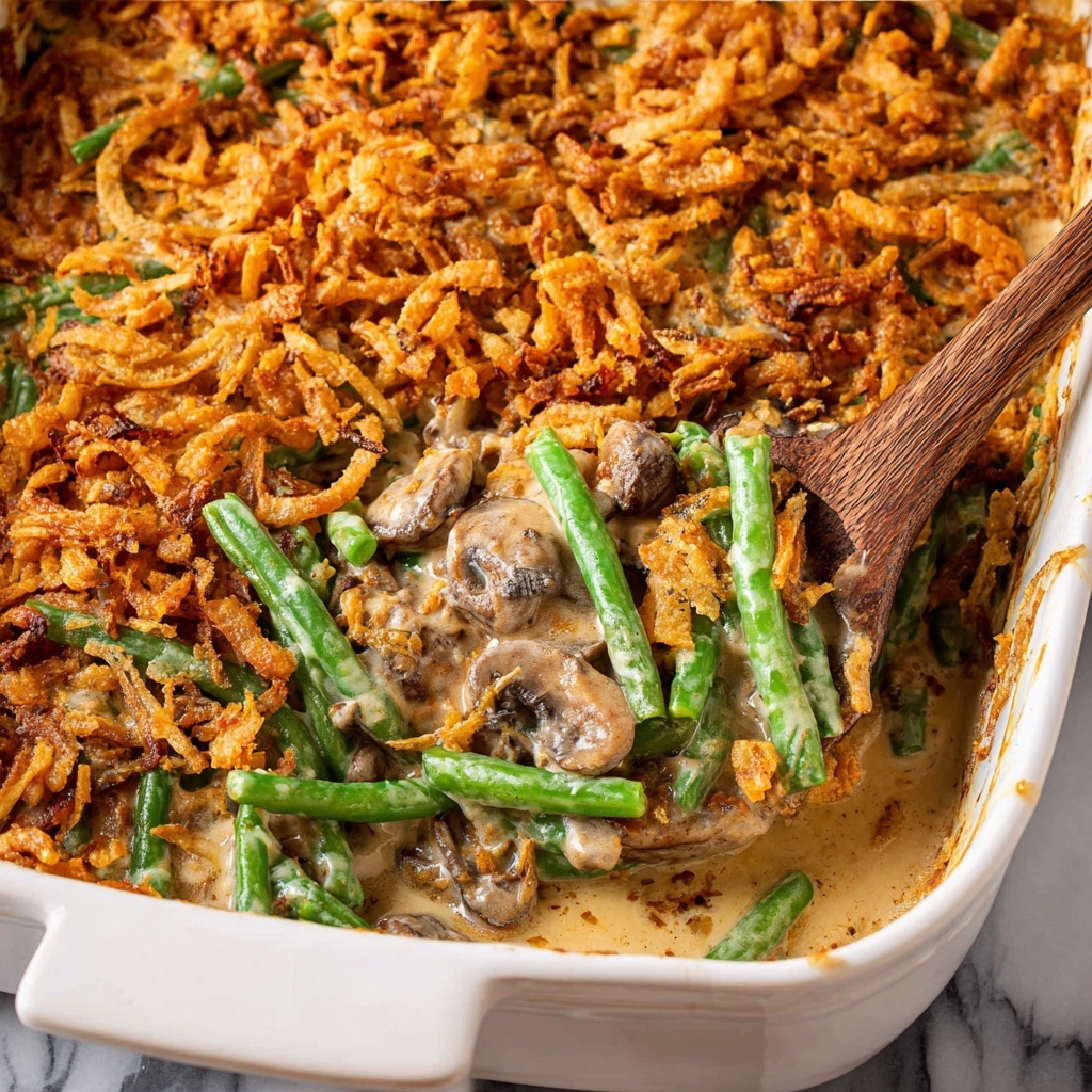 Creamy Mushroom Green Bean Casserole with Crispy Fried Onions Recipe - Recipe Image