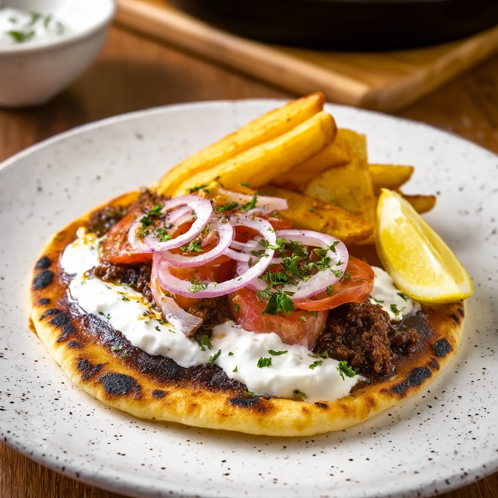 Gyros Smashed Tacos with Tzatziki and Sumac Onions Recipe - Recipe Image
