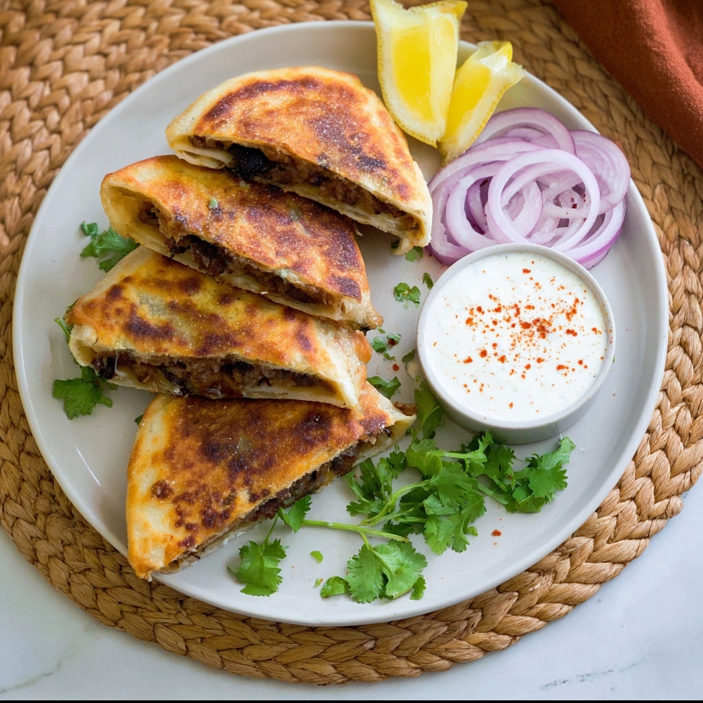 Stuffed Beef or Lamb Pitas (Arayes) with Garlic-Tahini Dip and Pickled Red Onion Recipe - Recipe Image