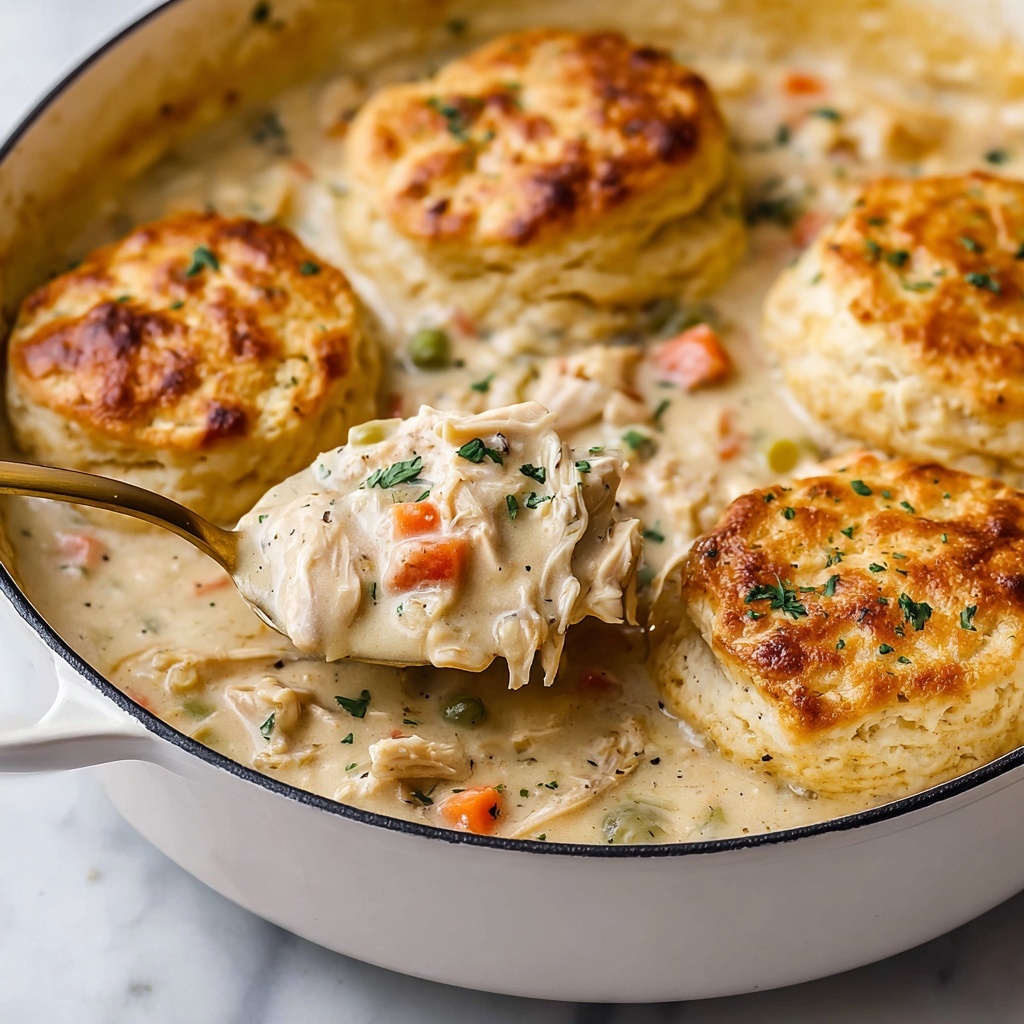 Skillet Chicken Pot Pie with Parmesan Herb Butter Biscuits Recipe - Recipe Image