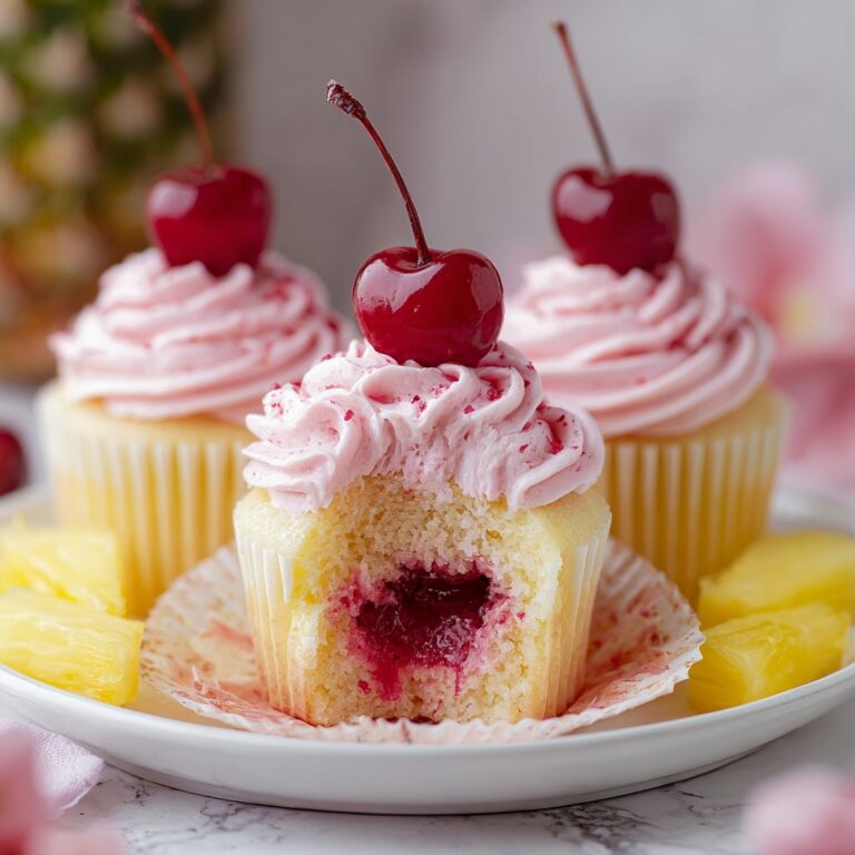Pineapple Cupcakes with Cherry Frosting Recipe