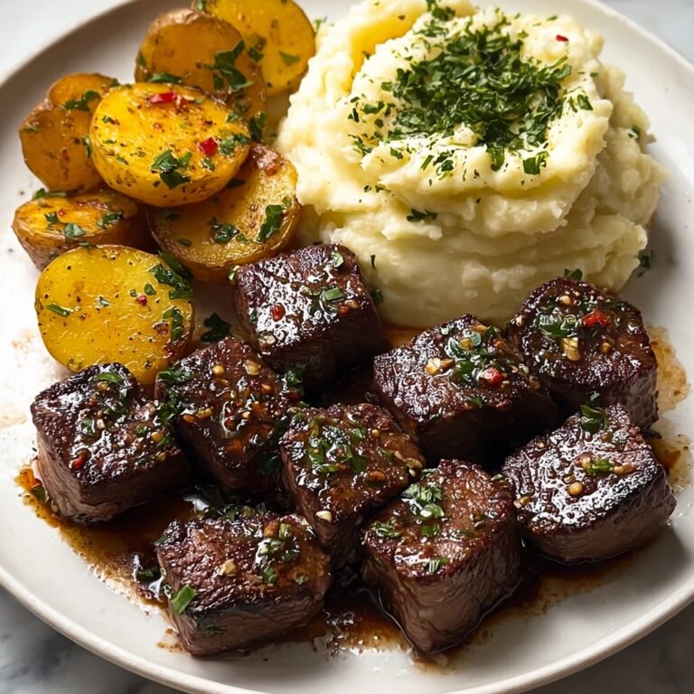 Garlic Butter Steak Bites with Cheesy Smashed Potatoes Recipe