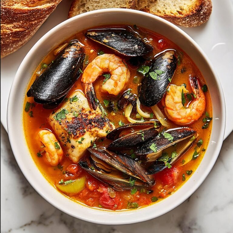 Classic Bouillabaisse: French Seafood Stew with Saffron and Toasted Baguette Recipe