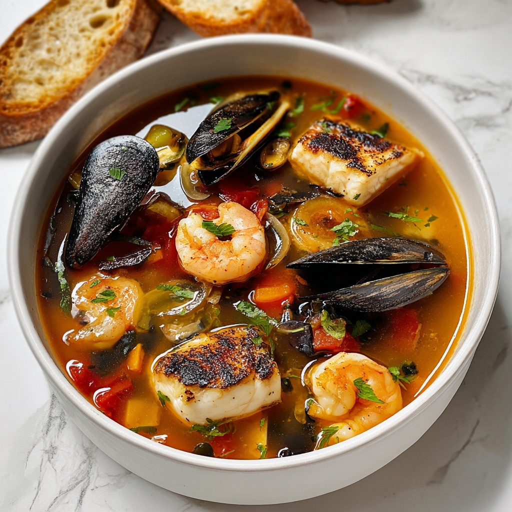 Classic Bouillabaisse: French Seafood Stew with Saffron and Toasted Baguette Recipe - Recipe Image