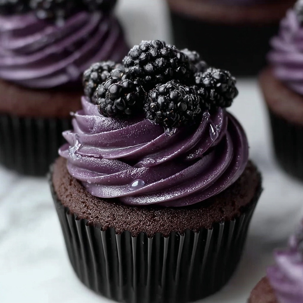 Decadent Dark Chocolate Blackberry Cupcakes Recipe - Recipe Image